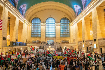 grand central station demonstration for palestine in new york city